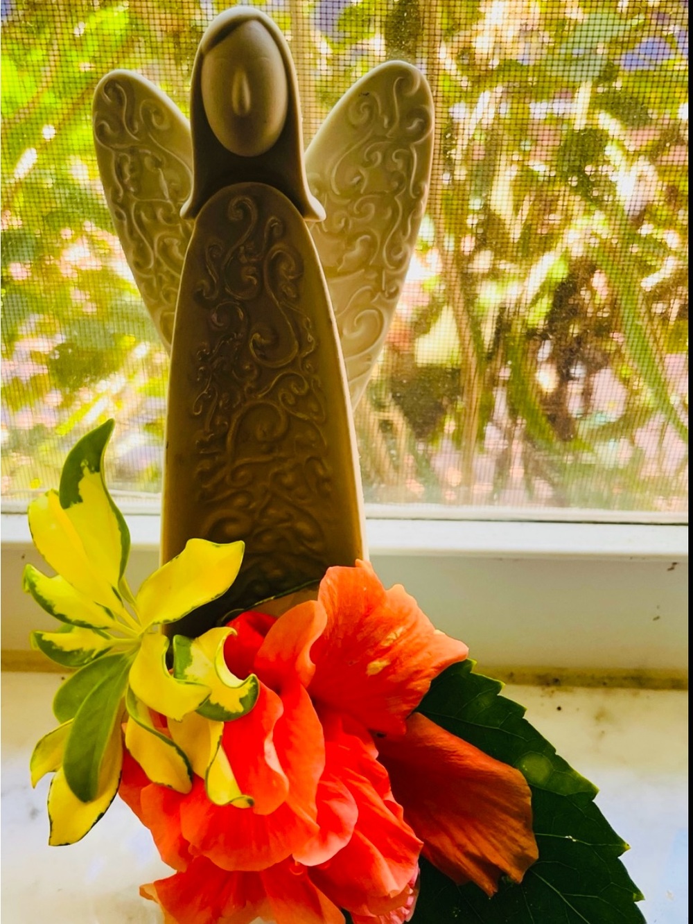 Serenity angel-ceramic angel-mini flower arrangement-inner peace-healing